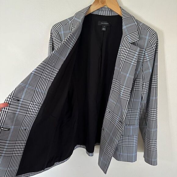 Halogen Women’s Double Breasted Small Checkered Windowpane Plaid Oversized Blaze - Picture 7 of 8